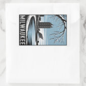 Milwaukee Skyline Black and White Woodcut Winter Rechthoekige Sticker (Tas)