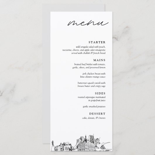 Milwaukee Skyline Modern Huwelijksdiner Menu (Voorkant / Achterkant)