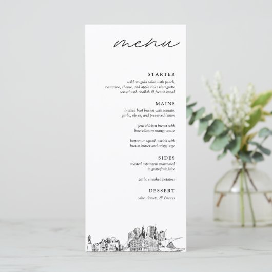 Milwaukee Skyline Modern Huwelijksdiner Menu (Staand voorkant)