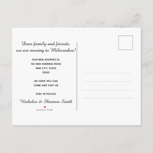 Milwaukee Skyline Moving Announcement Briefkaart (Achterkant)