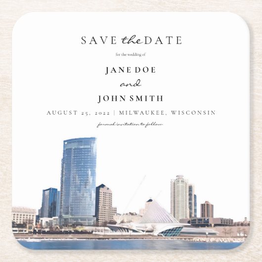 Milwaukee Skyline Paper Onderzetter Save the Date (Voorkant)