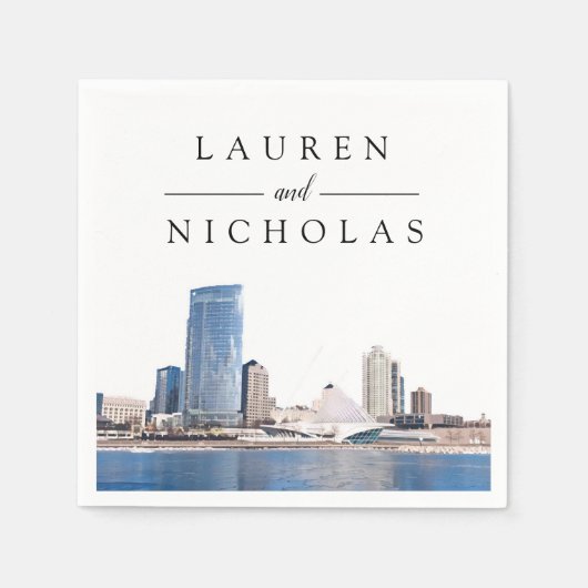Milwaukee Skyline Personalized Wedding Napkins Servet (Voorkant)