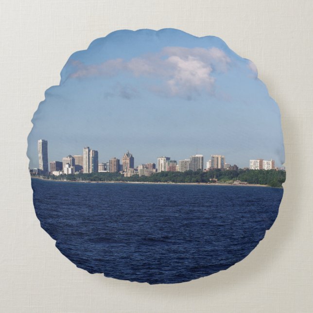 Milwaukee Skyline round Rond Kussen (Voorkant)