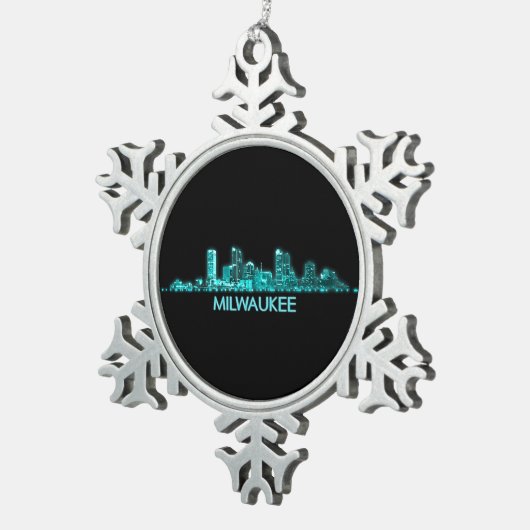 Milwaukee Skyline Tin Sneeuwvlok Ornament (Rechts)