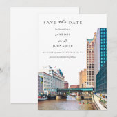 Milwaukee Skyline vlak Save the Date Kaart (Voorkant / Achterkant)