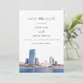Milwaukee Skyline vlak Save the Date Kaart (Staand voorkant)