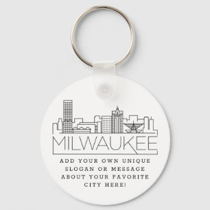 Milwaukee Stylized Skyline   Aangepaste slogan Sleutelhanger