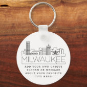 Milwaukee Stylized Skyline | Aangepaste slogan Sleutelhanger (Voorkant)