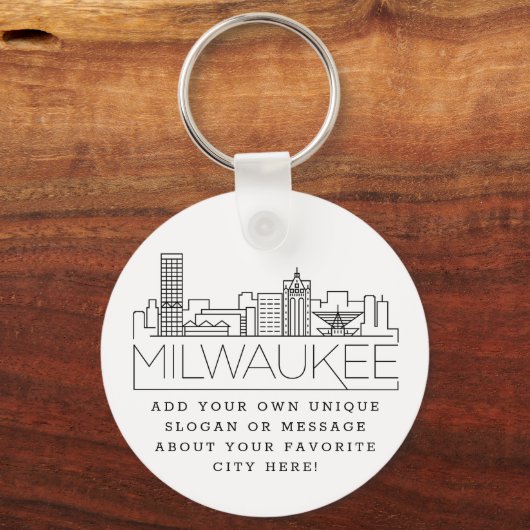 Milwaukee Stylized Skyline | Aangepaste slogan Sleutelhanger (Voorkant)