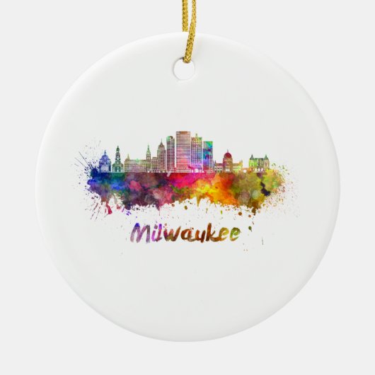 Milwaukee V2 skyline in watercolor Keramisch Ornament (Voorkant)