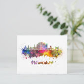 Milwaukee V2 skyline in waterverf Briefkaart (Staand voorkant)