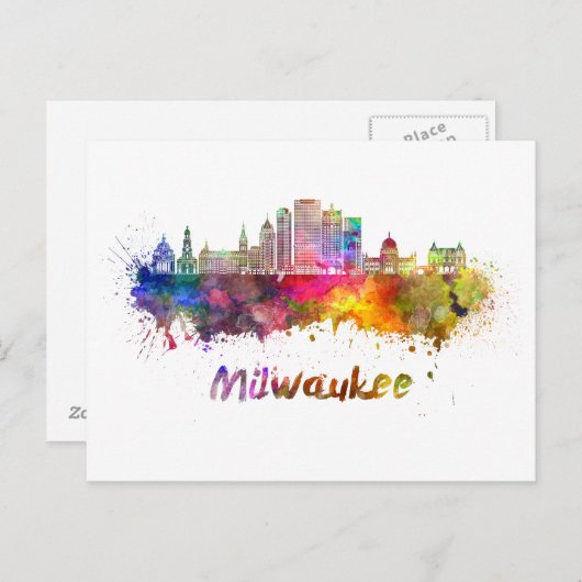 Milwaukee V2 skyline in waterverf Briefkaart (Voorkant / Achterkant)