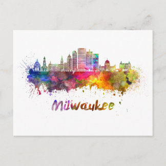 Milwaukee V2 skyline in waterverf Briefkaart