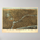 Milwaukee WI 1872 Antiek Panoramische Kaart Poster (Voorkant)