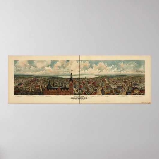 Milwaukee WI 1898 Antiek Panoramische Kaart Poster (Voorkant)