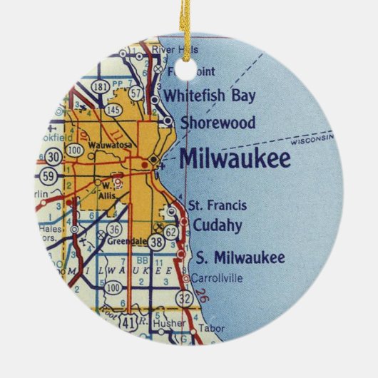 Milwaukee WI Map Keramisch Ornament (Achterkant)