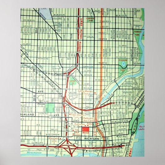 Milwaukee, WI Map Poster (Voorkant)