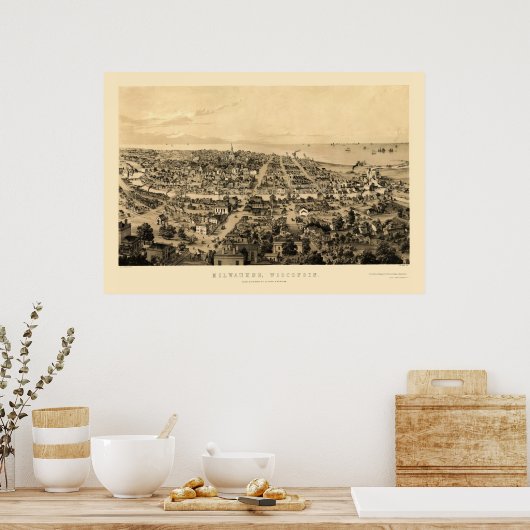 Milwaukee, WI Panoramic Map - 1854 Poster (Keuken)