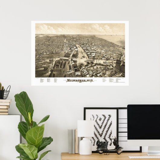 Milwaukee, WI Panoramic Map - 1879 Poster (Thuiskantoor)