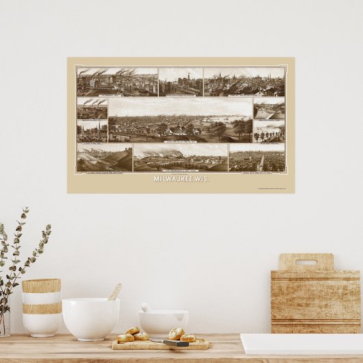 Milwaukee, WI Panoramic Map - 1882 Poster (Keuken)