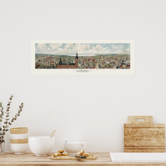 Milwaukee, WI Panoramic Map - 1898 Poster (Keuken)
