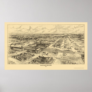 Milwaukee, WI Panoramic Map - 1906 Poster