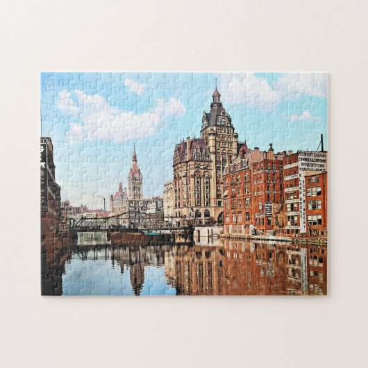 Milwaukee WI - Rivier vanaf Sycamore St, Milwaukee Legpuzzel (Horizontaal)