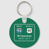 Milwaukee, WI Road Sign Sleutelhanger (Voorkant)