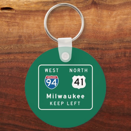 Milwaukee, WI Road Sign Sleutelhanger (Voorkant)