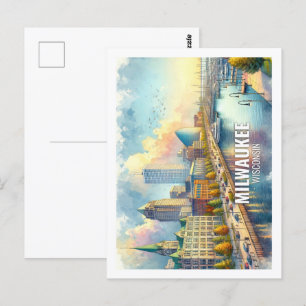 Milwaukee Wisconsin Beroemde Reizen waterverf Briefkaart
