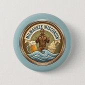 Milwaukee Wisconsin Embleem - Bronzen Fonz Ronde Button 5,7 Cm (Voorkant)