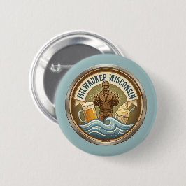 Milwaukee Wisconsin Embleem - Bronzen Fonz Ronde Button 5,7 Cm