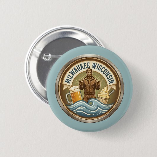 Milwaukee Wisconsin Embleem - Bronzen Fonz Ronde Button 5,7 Cm (Voorkant /achterkant)
