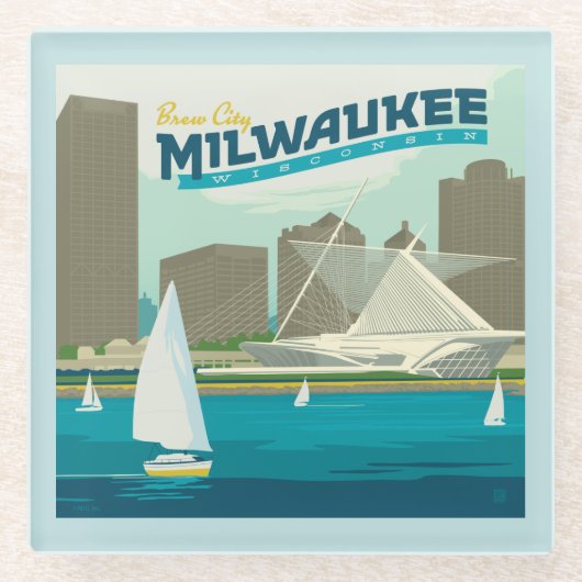 Milwaukee Wisconsin Harbor | Brew City Glazen Onderzetter (Voorkant)