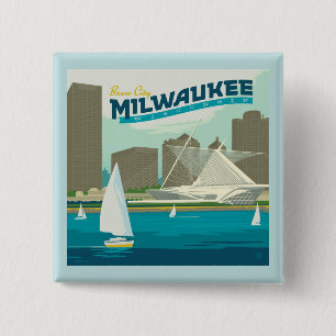 Milwaukee Wisconsin Harbor   Brew City Vierkante Button 5,1 Cm