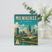⛵ Milwaukee Wisconsin Meerfront Skyline Briefkaart (Staand voorkant)