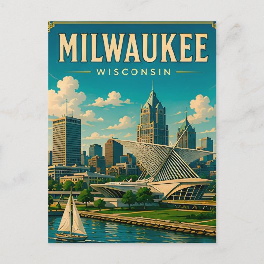 ⛵ Milwaukee Wisconsin Meerfront Skyline Briefkaart (Voorkant)