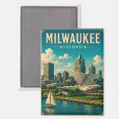 ⛵ Milwaukee Wisconsin Meerfront Skyline Magneet (Voorkant / Achterkant)