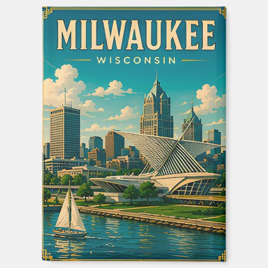 ⛵ Milwaukee Wisconsin Meerfront Skyline Magneet (Voorkant)