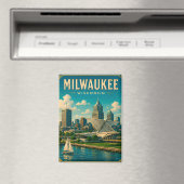 ⛵ Milwaukee Wisconsin Meerfront Skyline Magneet (Insitu (Vaatwasser))