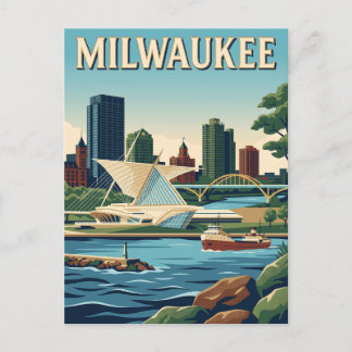 Milwaukee Wisconsin Meerfront Skyline Retro Poster Briefkaart