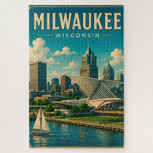⛵ Milwaukee Wisconsin Meerzijde Skyline Legpuzzel (Verticaal)