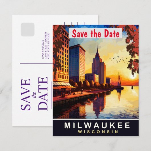 Milwaukee, Wisconsin, Reizen Briefkaart, Save The Date (Voorkant / Achterkant)