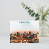 Milwaukee Wisconsin Skyline by Night kunstwerk Briefkaart (Staand voorkant)