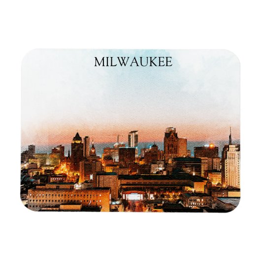 Milwaukee Wisconsin Skyline by Night kunstwerk Magneet (Horizontaal)