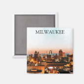 Milwaukee Wisconsin Skyline by Night kunstwerk Magneet (Voorkant / Achterkant)