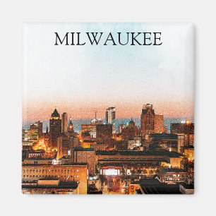 Milwaukee Wisconsin Skyline by Night kunstwerk Magneet