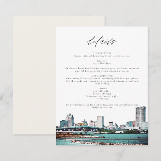 MILWAUKEE WISCONSIN Skyline Travel Details Kaart (Voorkant / Achterkant)