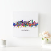 Milwaukee Wisconsin Skyline Vierkante Klok (Huis)