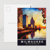 Milwaukee, Wisconsin, Stedelijk Waterfront, Reizen Briefkaart (Voorkant / Achterkant)